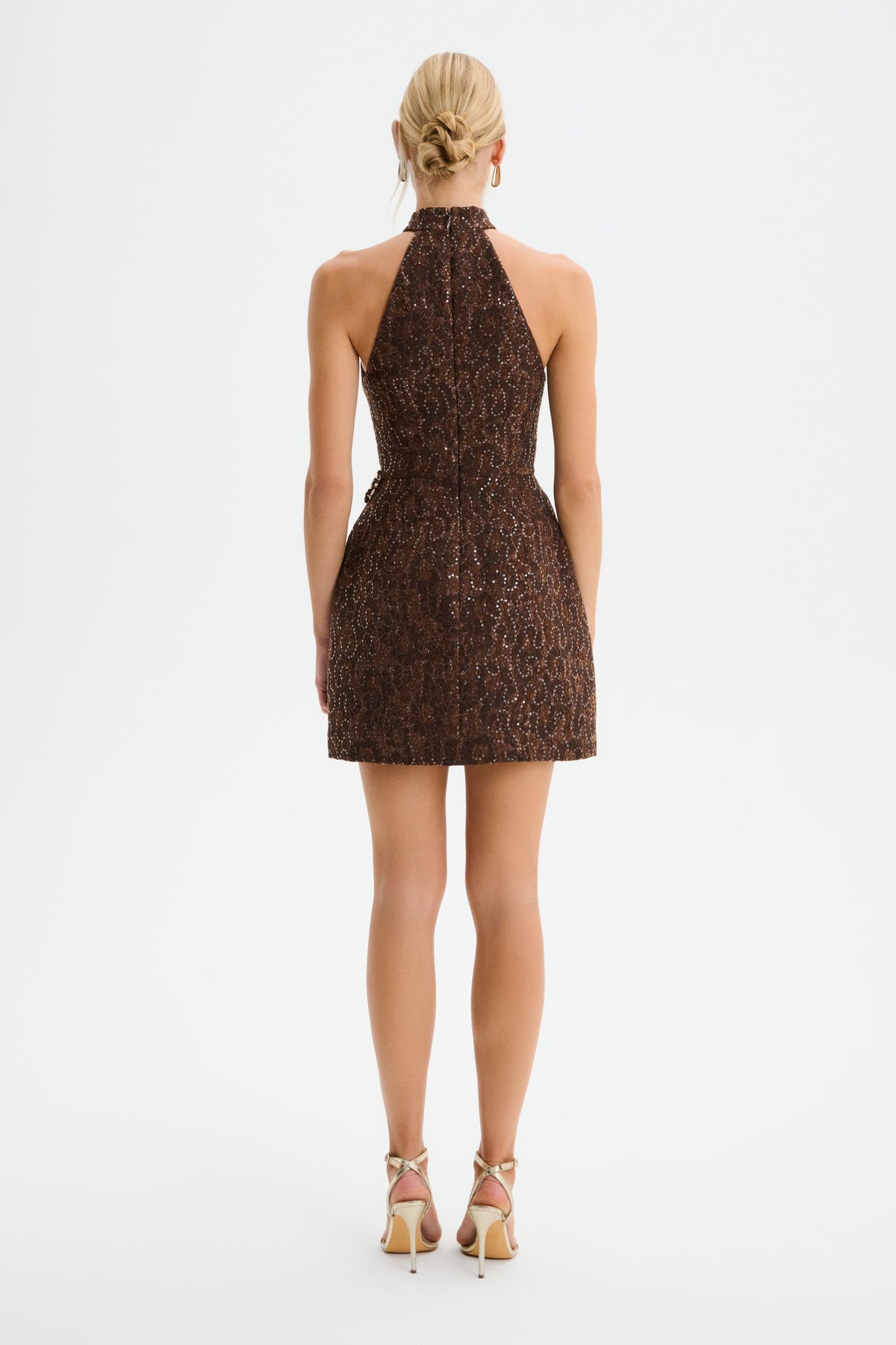 DARCIE Embellished Boucle Mini Dress in Brown Position 7