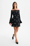 YASMIN Bardot Embellished Mini Dress in Black Position 1