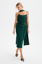 ZENDEYA Bandeau Neck Midi Dress in Emerald Position 1