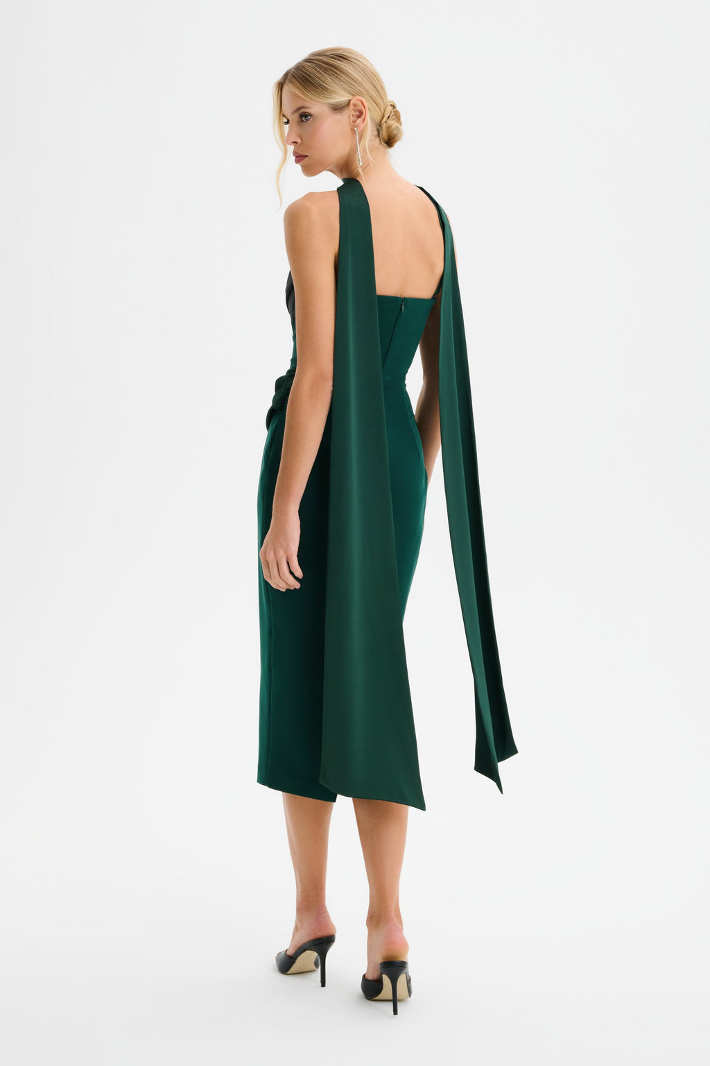 ZENDEYA Bandeau Neck Midi Dress in Emerald Position 5