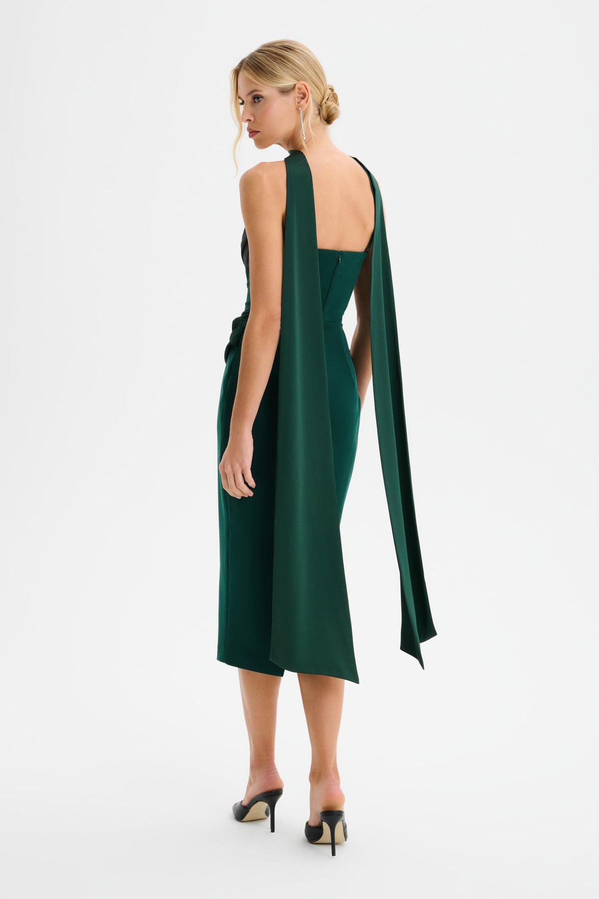 ZENDEYA Bandeau Neck Midi Dress in Emerald Position 5