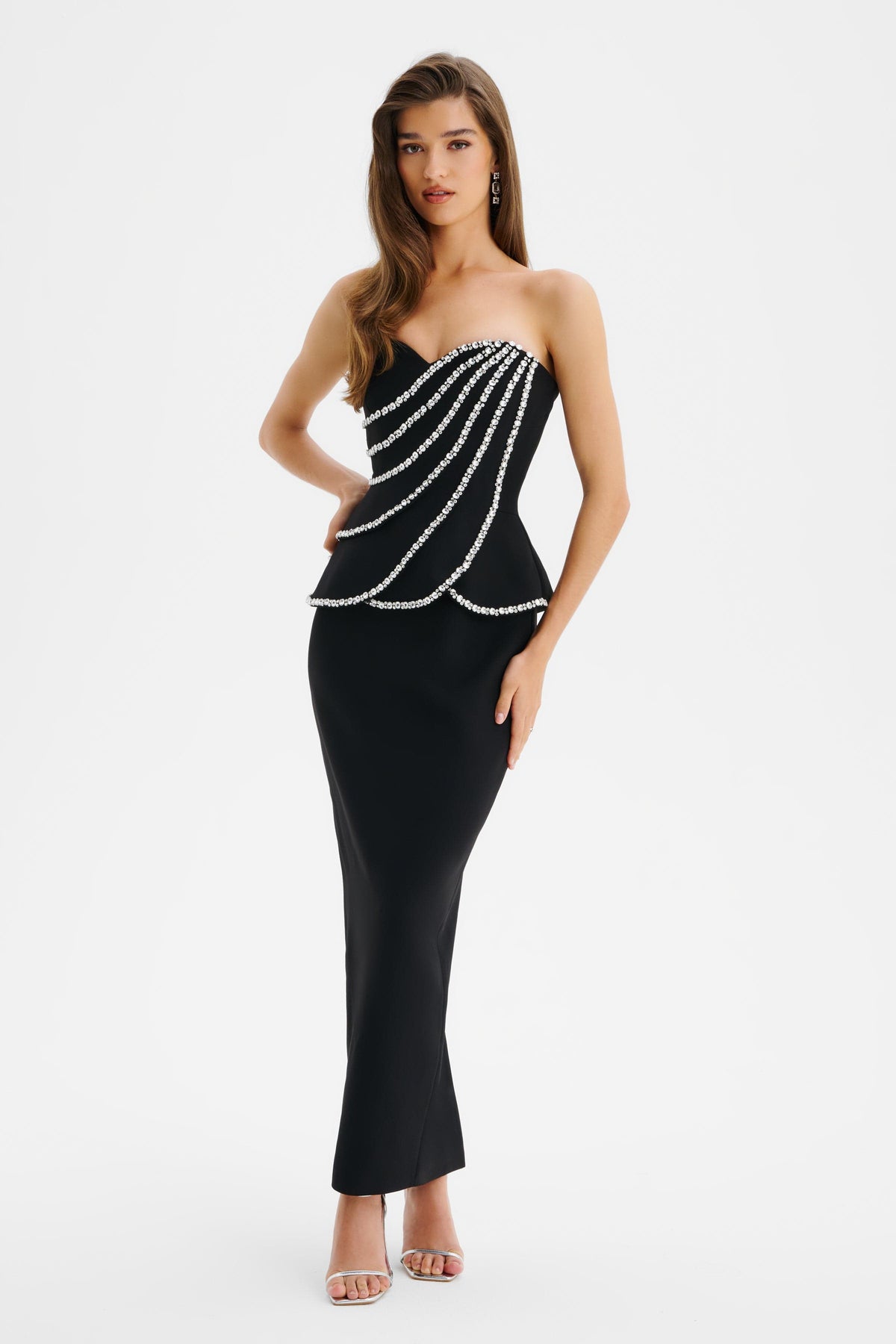 CELESTINE Embellished Mini Dress in Black Position 1