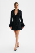 ELIANNA Embellished Boucle Blazer Dress in Black Position 1