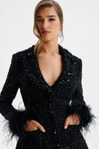 ELIANNA Embellished Boucle Blazer Dress in Black Position 5