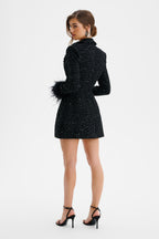 ELIANNA Embellished Boucle Blazer Dress in Black Position 6