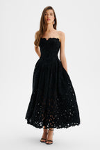 ARABELLA Velvet Lace Midi Dress in Black Position 3