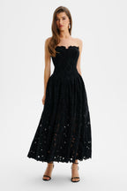 ARABELLA Velvet Lace Midi Dress in Black Position 1