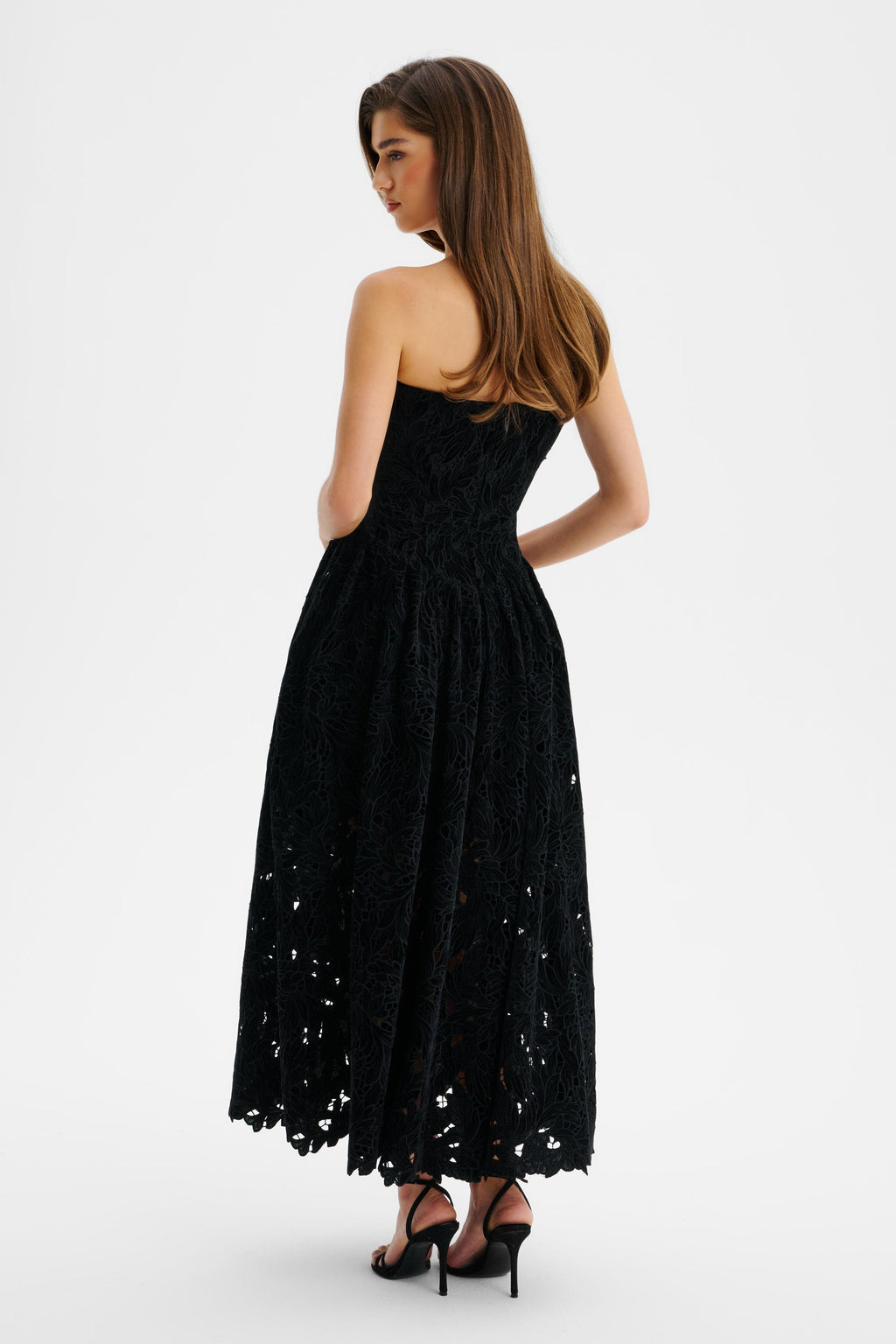 ARABELLA Velvet Lace Midi Dress in Black Position 7