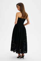 ARABELLA Velvet Lace Midi Dress in Black Position 7