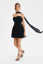 PALOMA Velvet Lace Mini Dress in Black Position 2