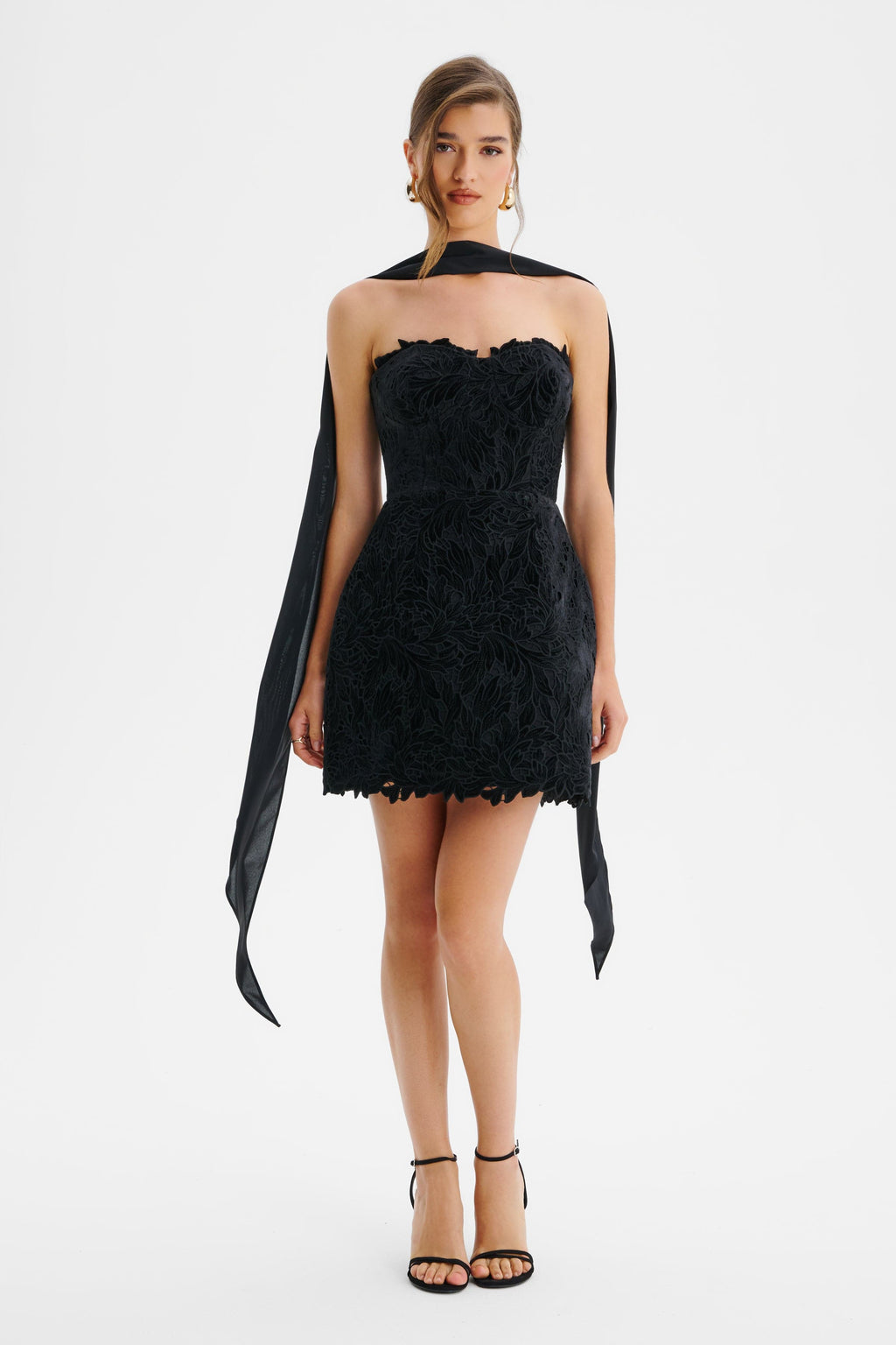 PALOMA Velvet Lace Mini Dress in Black Position 3