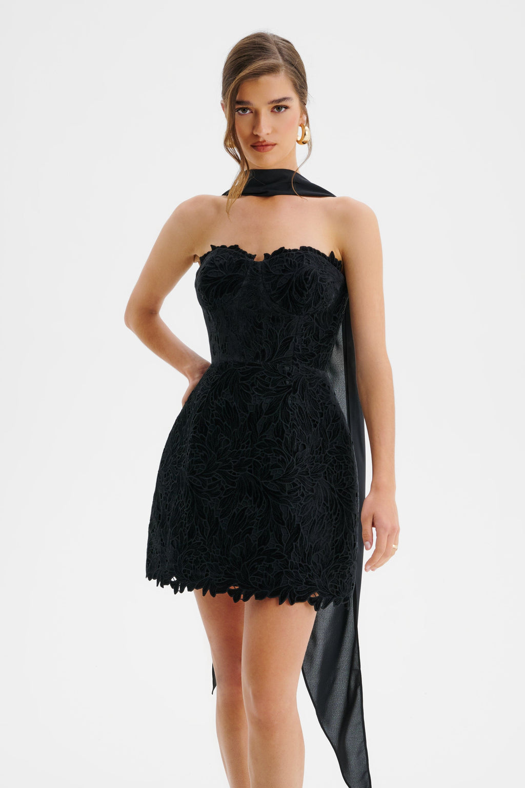 PALOMA Velvet Lace Mini Dress in Black Position 4