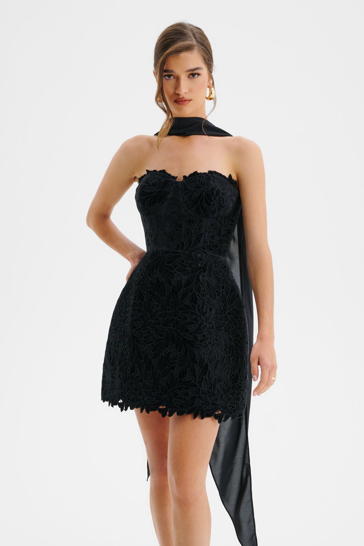 PALOMA Velvet Lace Mini Dress in Black Position 4