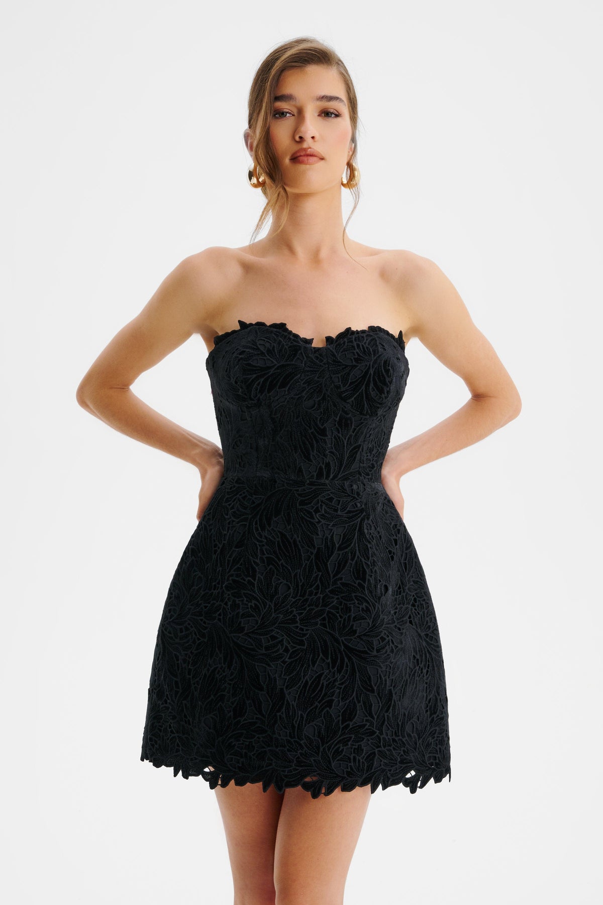 PALOMA Velvet Lace Mini Dress in Black Position 5