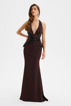 LUCIENNE Sequin Maxi Dress in Brown Position 1
