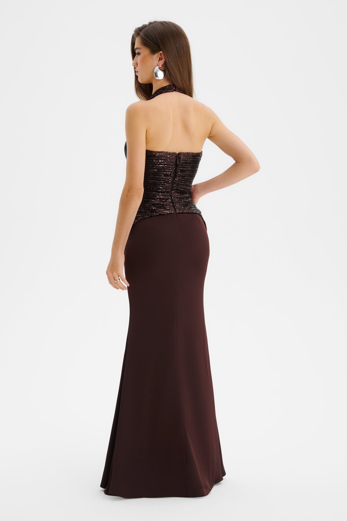LUCIENNE Sequin Maxi Dress in Brown Position 5