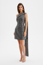 NAOMI Embellished Velvet Mini Dress In Silver Position 1
