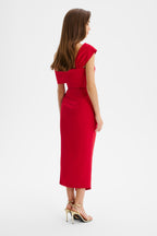 RUBIE One Shoulder Satin Midi Dress In Red Position 5