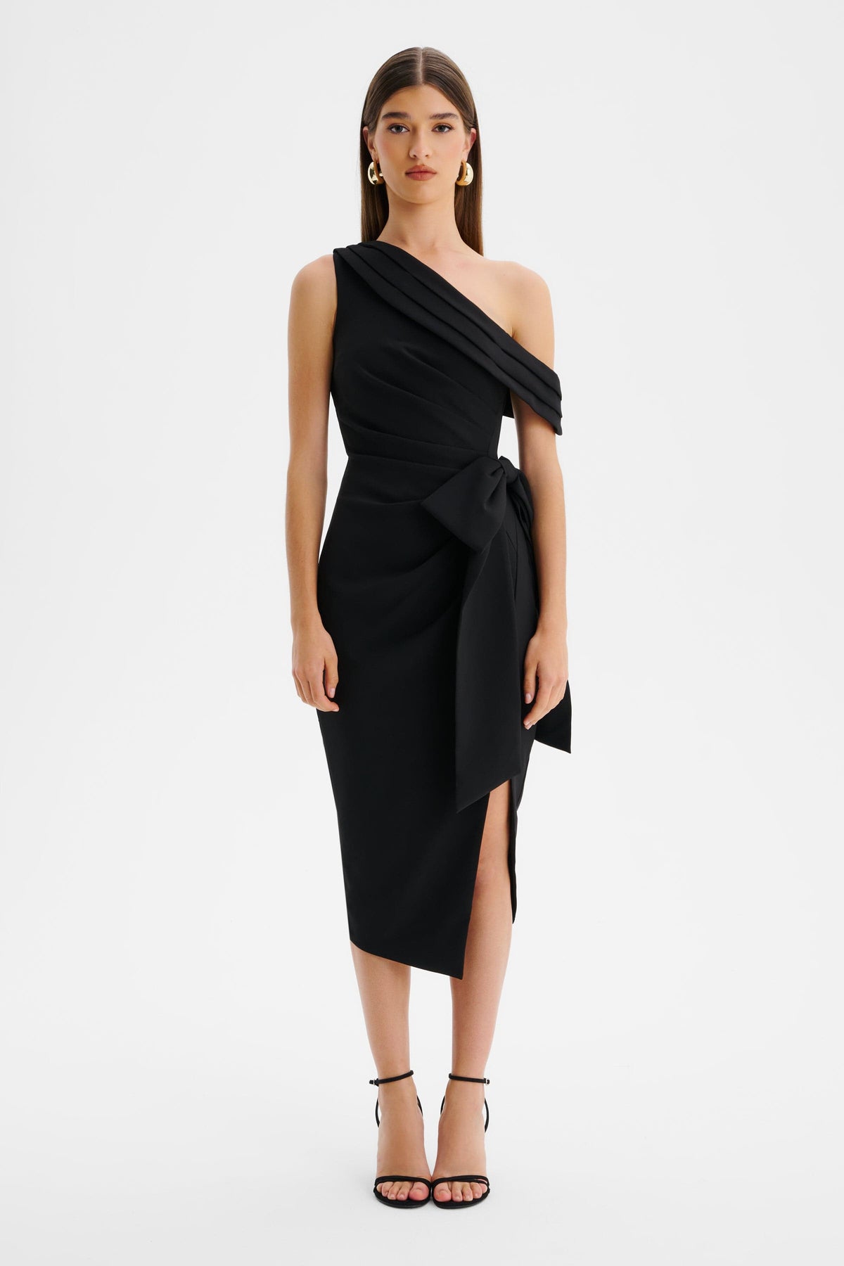 HONEY Asymmetric Midi Dress in Black Position 3