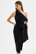 HONEY Asymmetric Midi Dress in Black Position 2