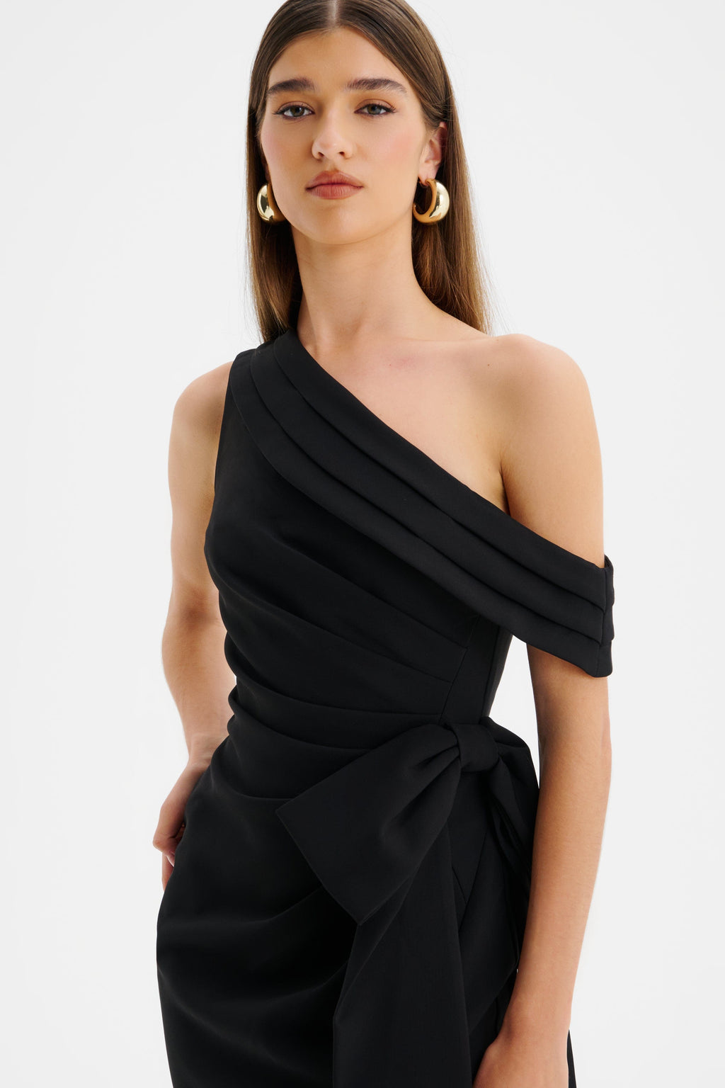 HONEY Asymmetric Midi Dress in Black Position 5