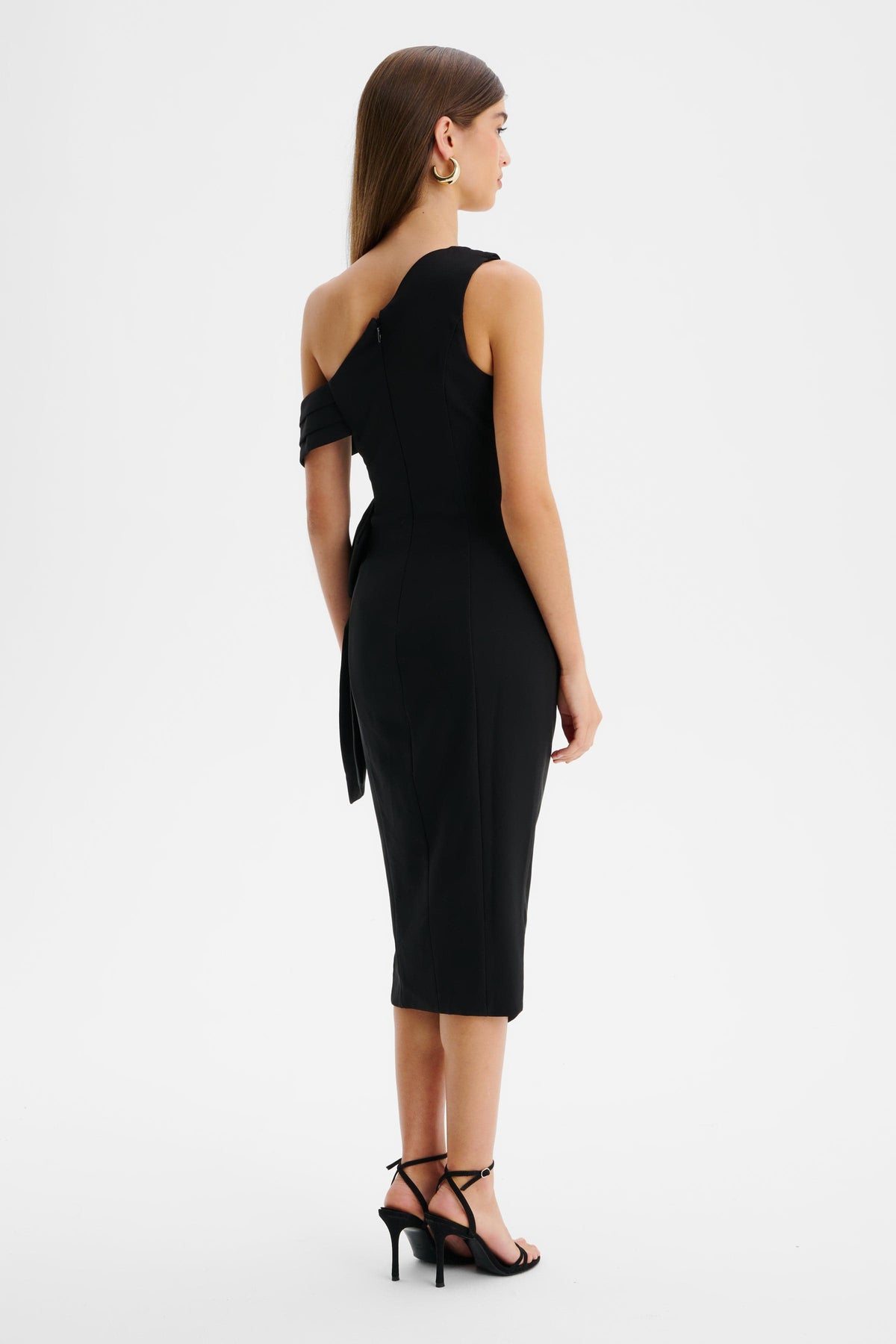 HONEY Asymmetric Midi Dress in Black Position 6