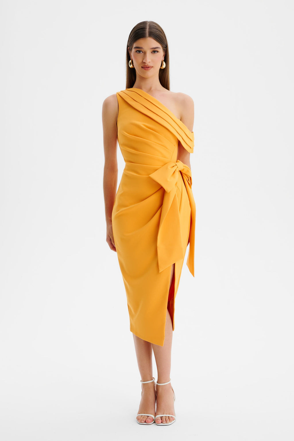 HONEY Asymmetric Midi Dress in Orange Position 1