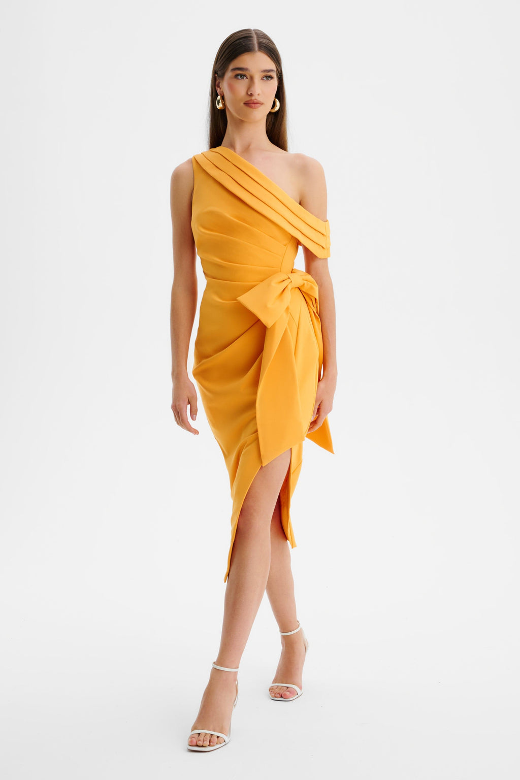 HONEY Asymmetric Midi Dress in Orange Position 2