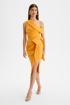 HONEY Asymmetric Midi Dress in Orange Position 2