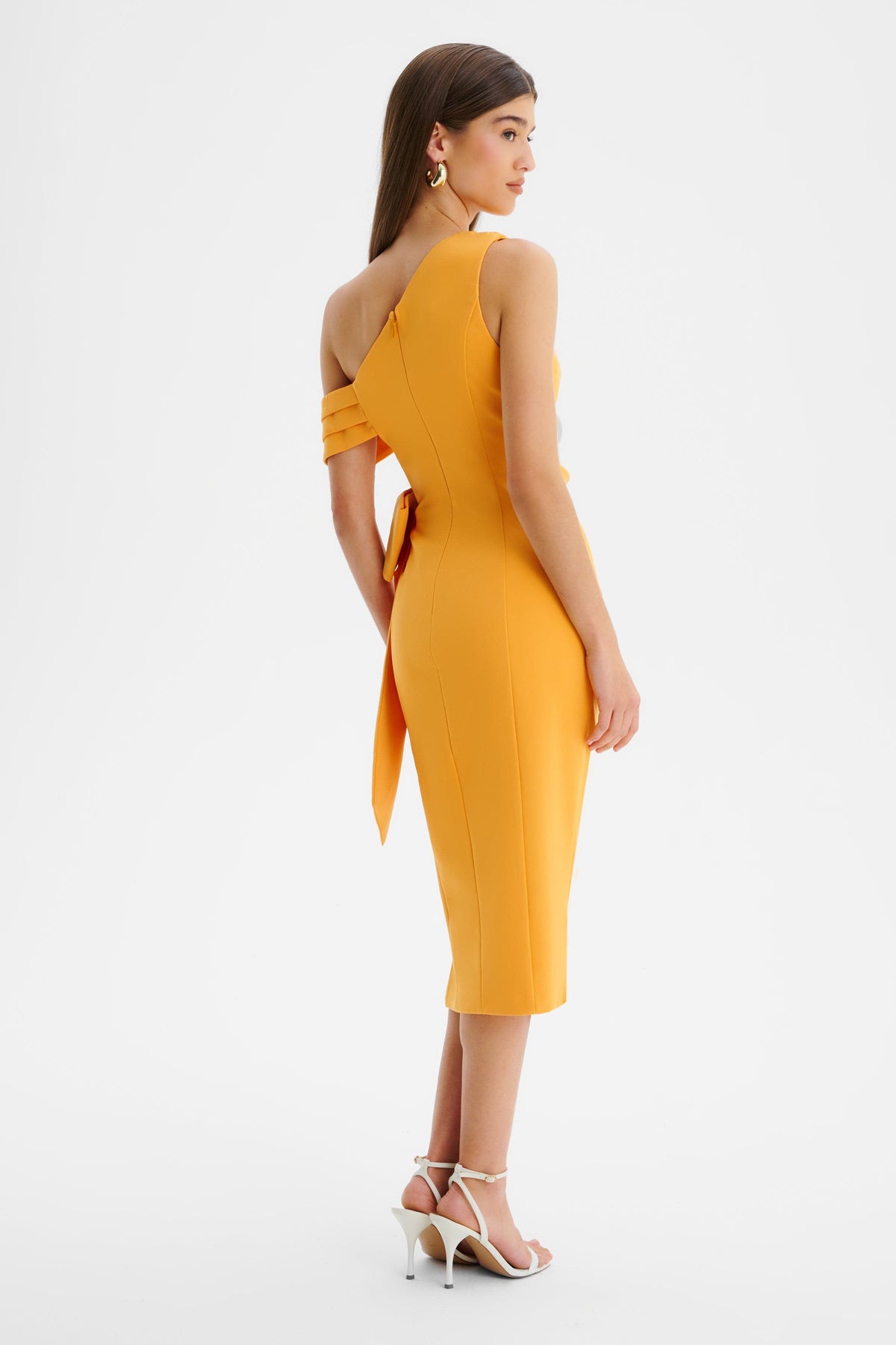 HONEY Asymmetric Midi Dress in Orange Position 5