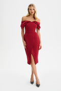 HARLEEN Satin Midi Dress in Red Position 1