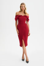 HARLEEN Satin Midi Dress in Red Position 1