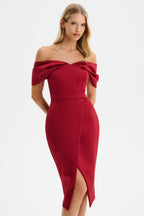 HARLEEN Satin Midi Dress in Red Position 2