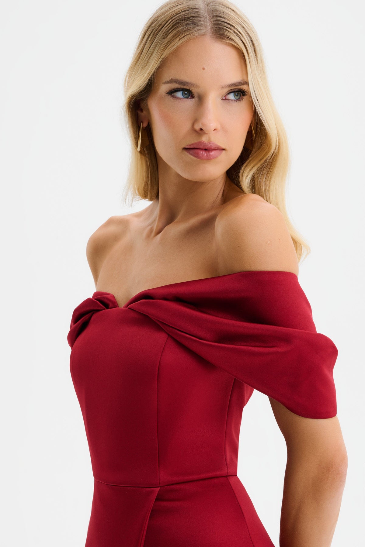 HARLEEN Satin Midi Dress in Red Position 3