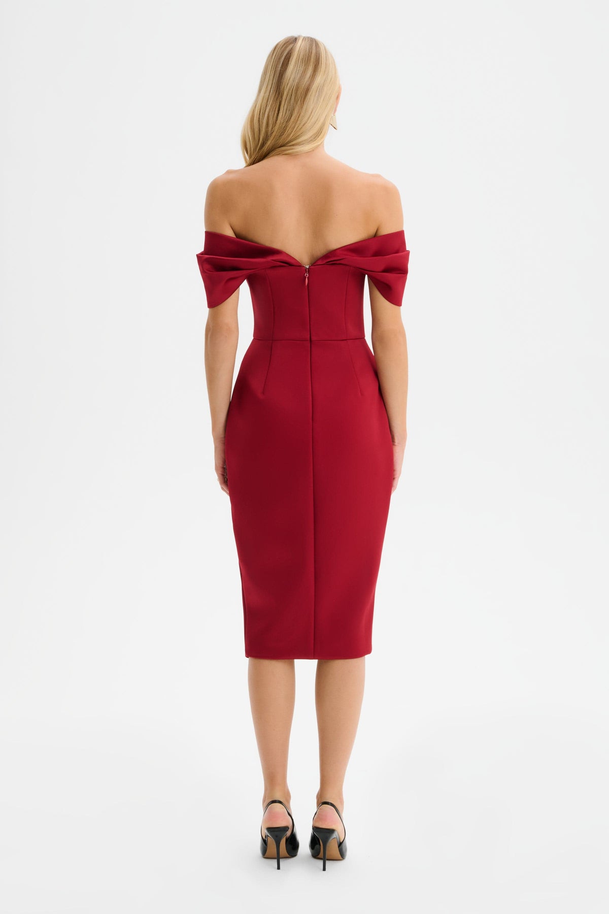 HARLEEN Satin Midi Dress in Red Position 4