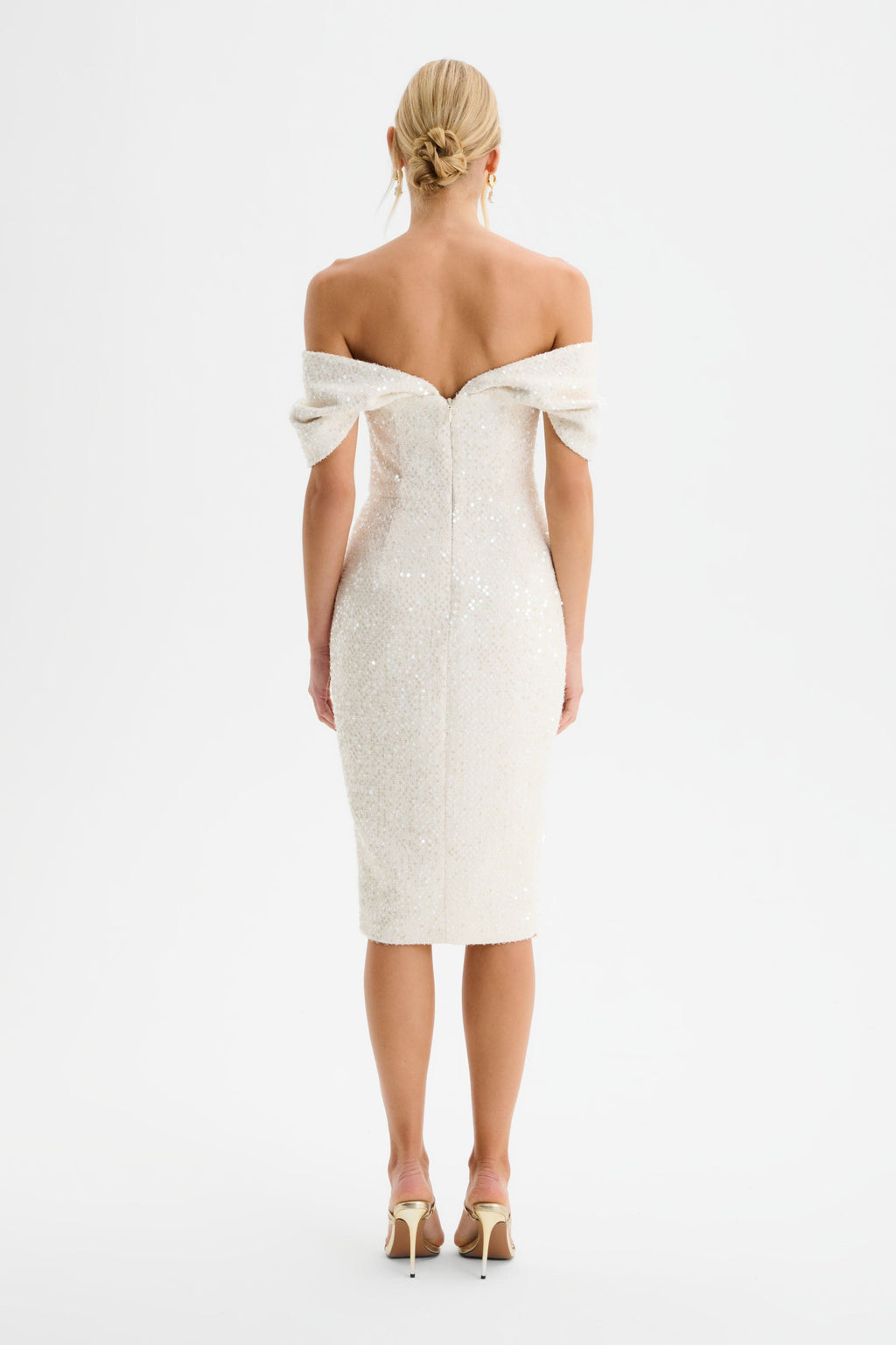 HARLEEN Sequin Boucle Midi Dress in Beige Position 5