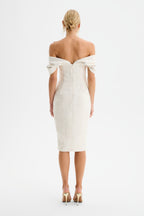 HARLEEN Sequin Boucle Midi Dress in Beige Position 5