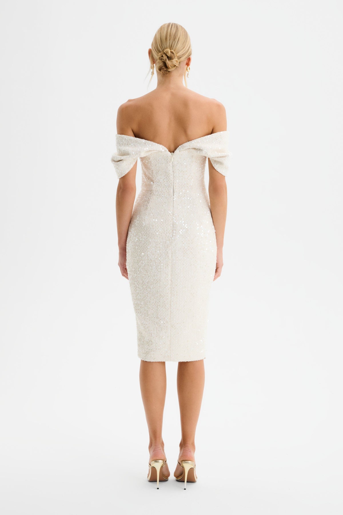HARLEEN Sequin Boucle Midi Dress in Beige Position 5