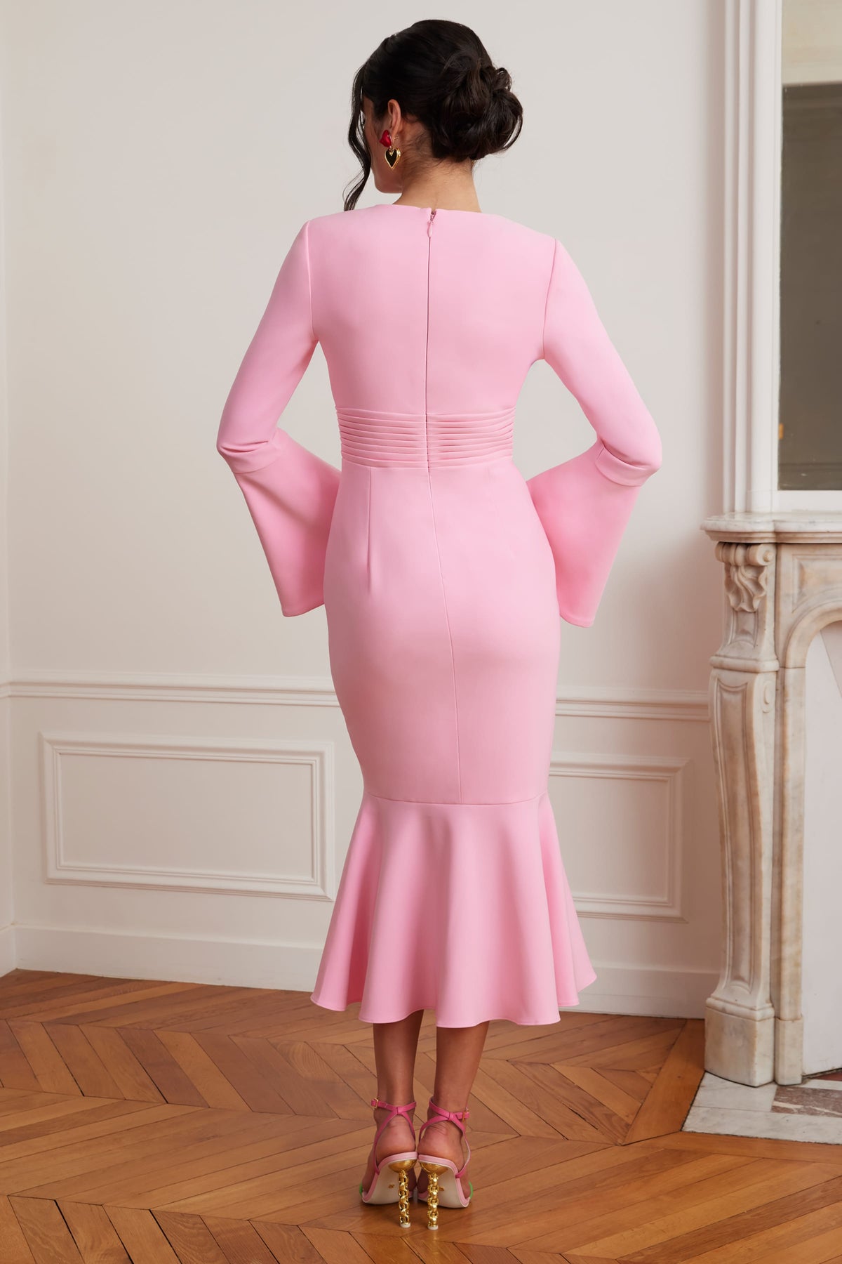 SALMA Fluted Sleeve Midi Dress in Pink Position 3