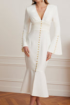 SALMA V Neck Midi Dress in White Position 4