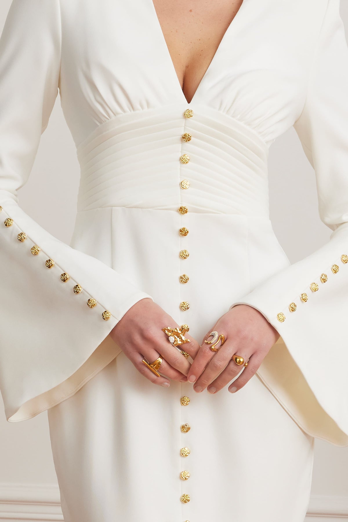 SALMA V Neck Midi Dress in White Position 2