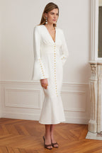 SALMA V Neck Midi Dress in White Position 6