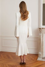 SALMA V Neck Midi Dress in White Position 7