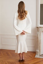 SALMA V Neck Midi Dress in White Position 3