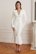 SALMA V Neck Midi Dress in White Position 1