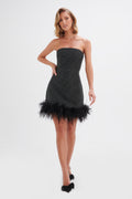 CHLOE Embellished Feather Trim Mini Dress in Black Position 1
