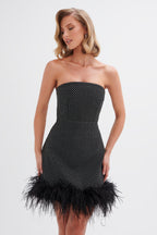 CHLOE Embellished Feather Trim Mini Dress in Black Position 2