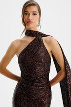 ALANNI Sequin Midi Dress in Brown Position 3