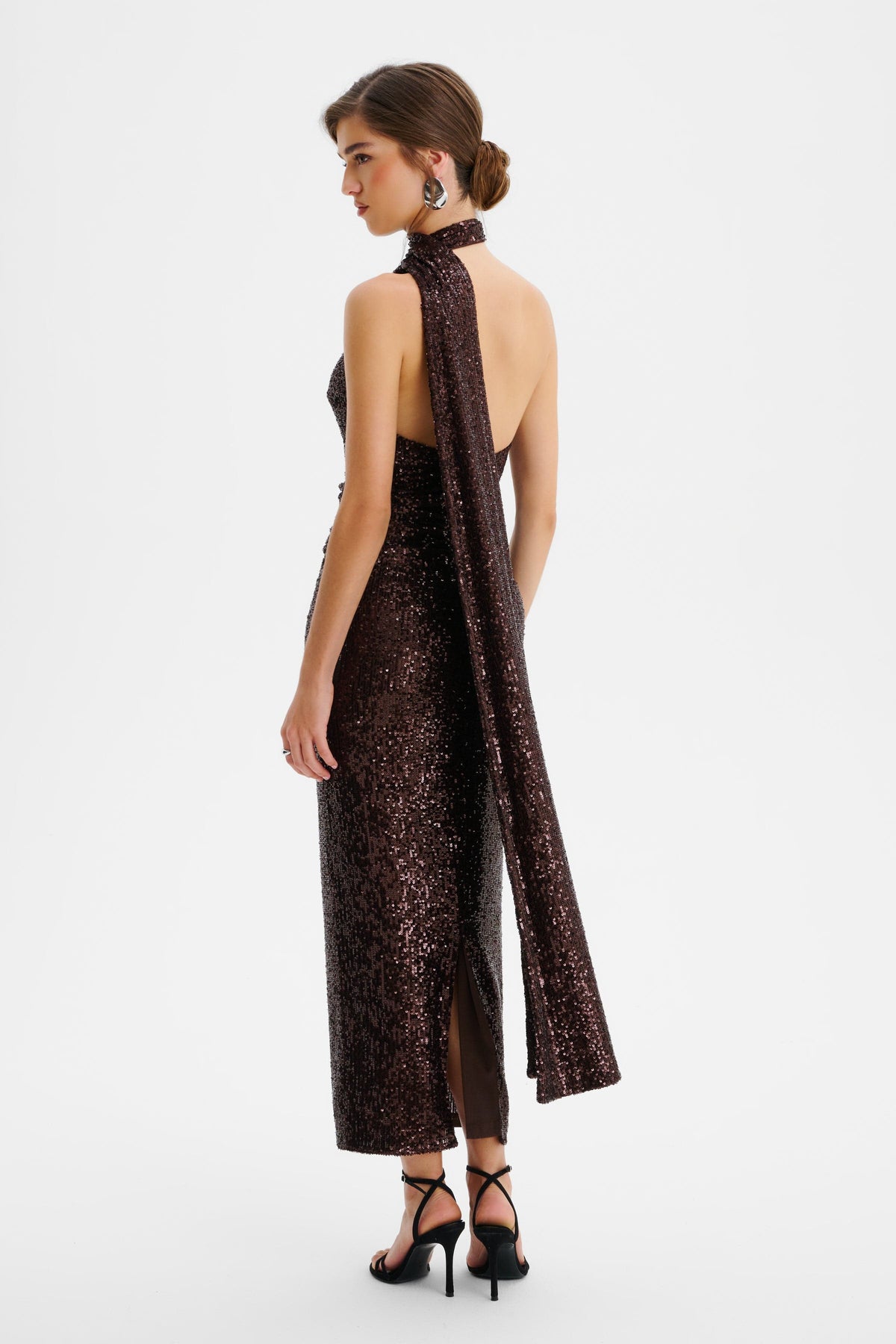 ALANNI Sequin Midi Dress in Brown Position 4