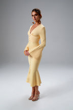 SALMA Fluted Sleeve Midi Dress In Yellow Position 1